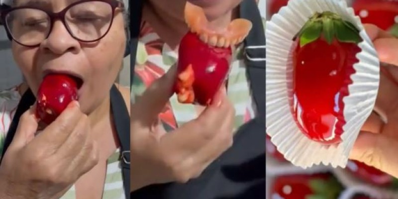  Dona quase perde a dentadura ao comer morango do amor