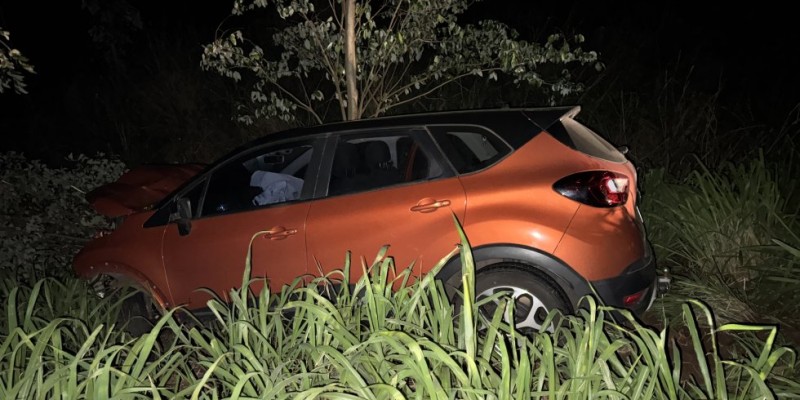 IVINHEMA: Carro bate em anta e sai da pista em trecho da MS-141 IVINHEMA: Carro bate em anta e sai da pista em trecho da MS-141