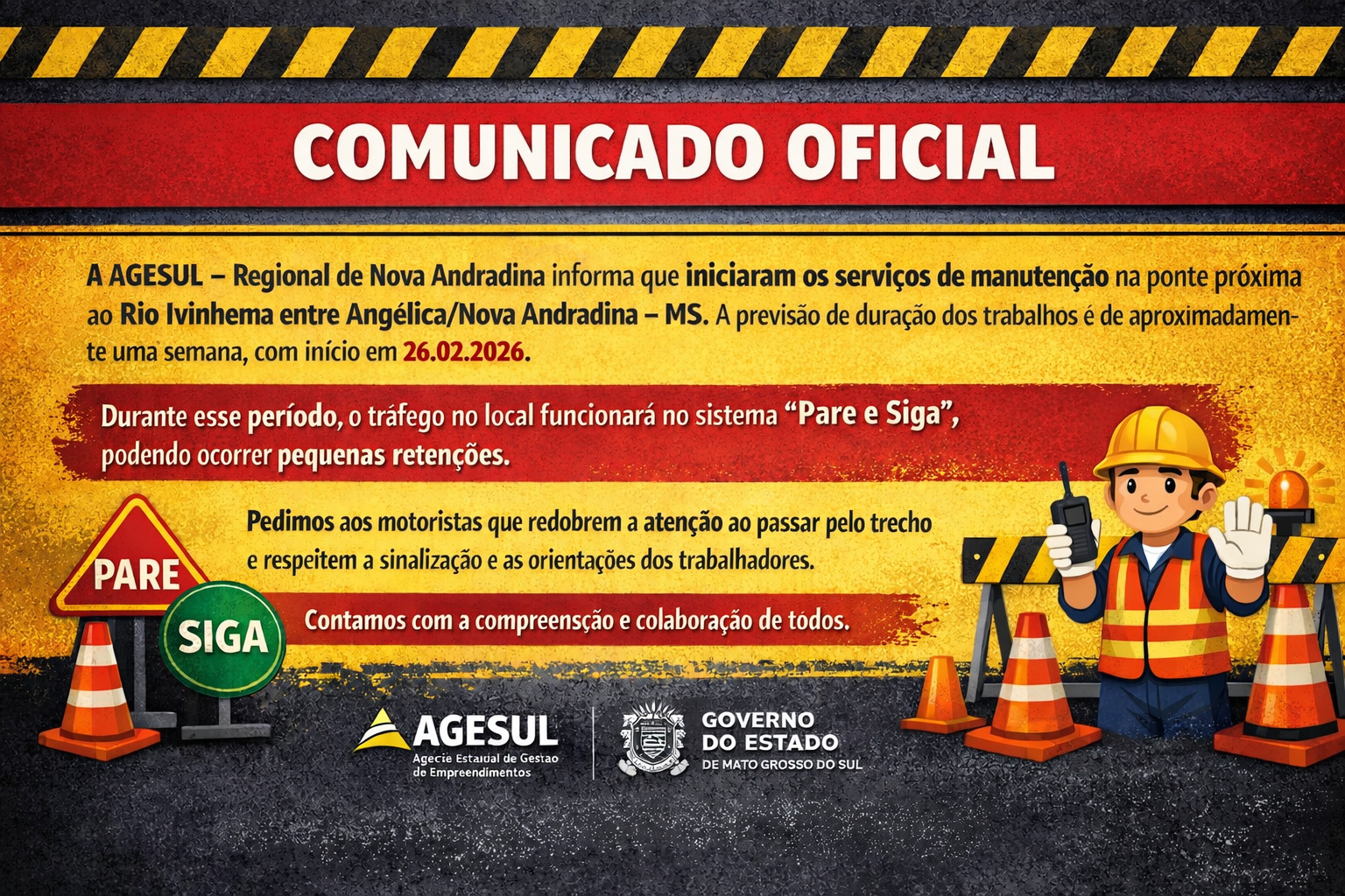 AGESUL inicia manutenção em ponte sobre o Rio Ivinhema entre Angélica e Nova Andradina