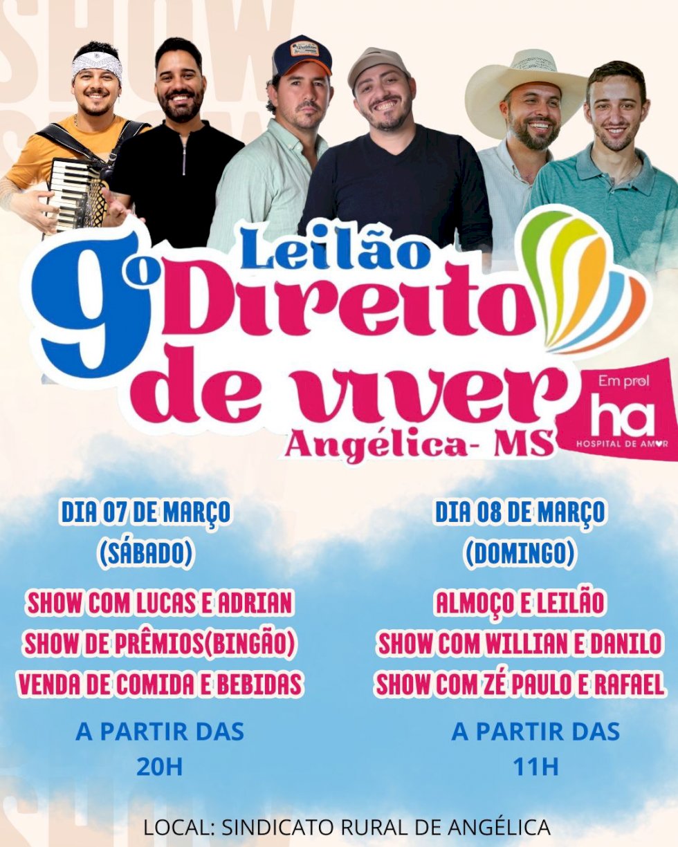 Angélica: 9º Leilão Direito de Viver acontece nos dias 07 e 08 de março