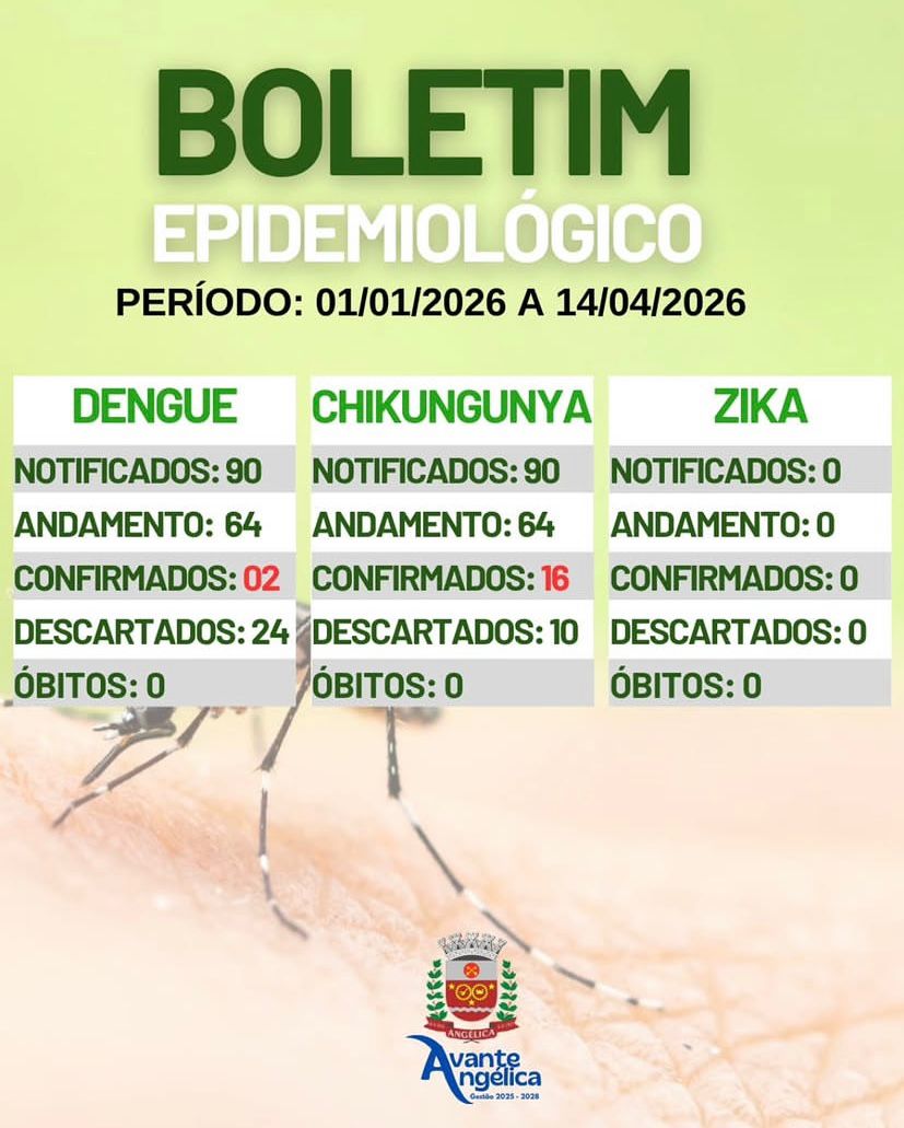 Boletim epidemiológico aponta casos de dengue e chikungunya em Angélica