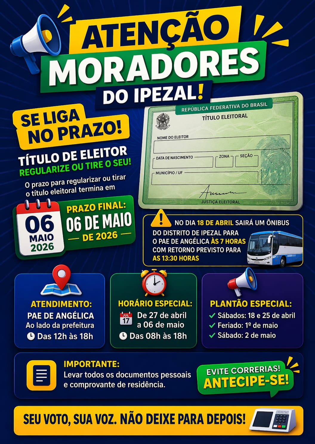 Moradores de Ipezal devem regularizar título de eleitor até 6 de maio