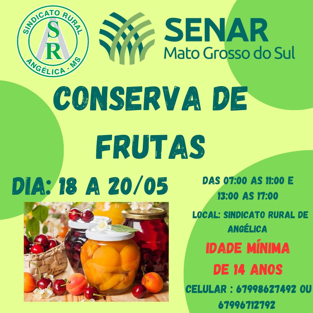 SENAR e Sindicato Rural de Angélica promovem cursos gratuitos no mês de maio SENAR e Sindicato Rural de Angélica promovem cursos gratuitos no mês de maio