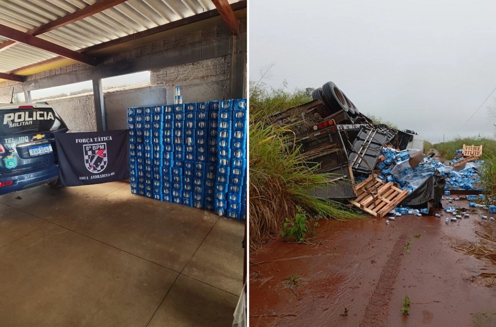 Força Tática recupera parte de carga de cerveja furtada após tombamento de caminhão em Batayporã
