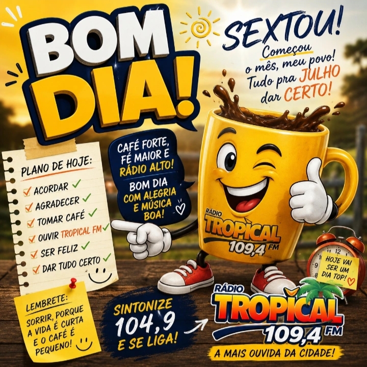 Sextou! Julho começou e a Tropical FM 109,4 está com você para dar o pontapé em um mês de grandes conquistas