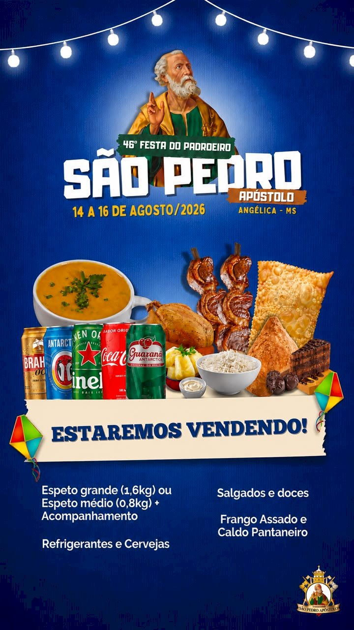 Angélica: 46ª Festa do Padroeiro São Pedro Apóstolo acontece de 14 a 16 de agosto com praça de alimentação e Show de Prêmios Angélica: 46ª Festa do Padroeiro São Pedro Apóstolo acontece de 14 a 16 de agosto com praça de alimentação e Show de Prêmios