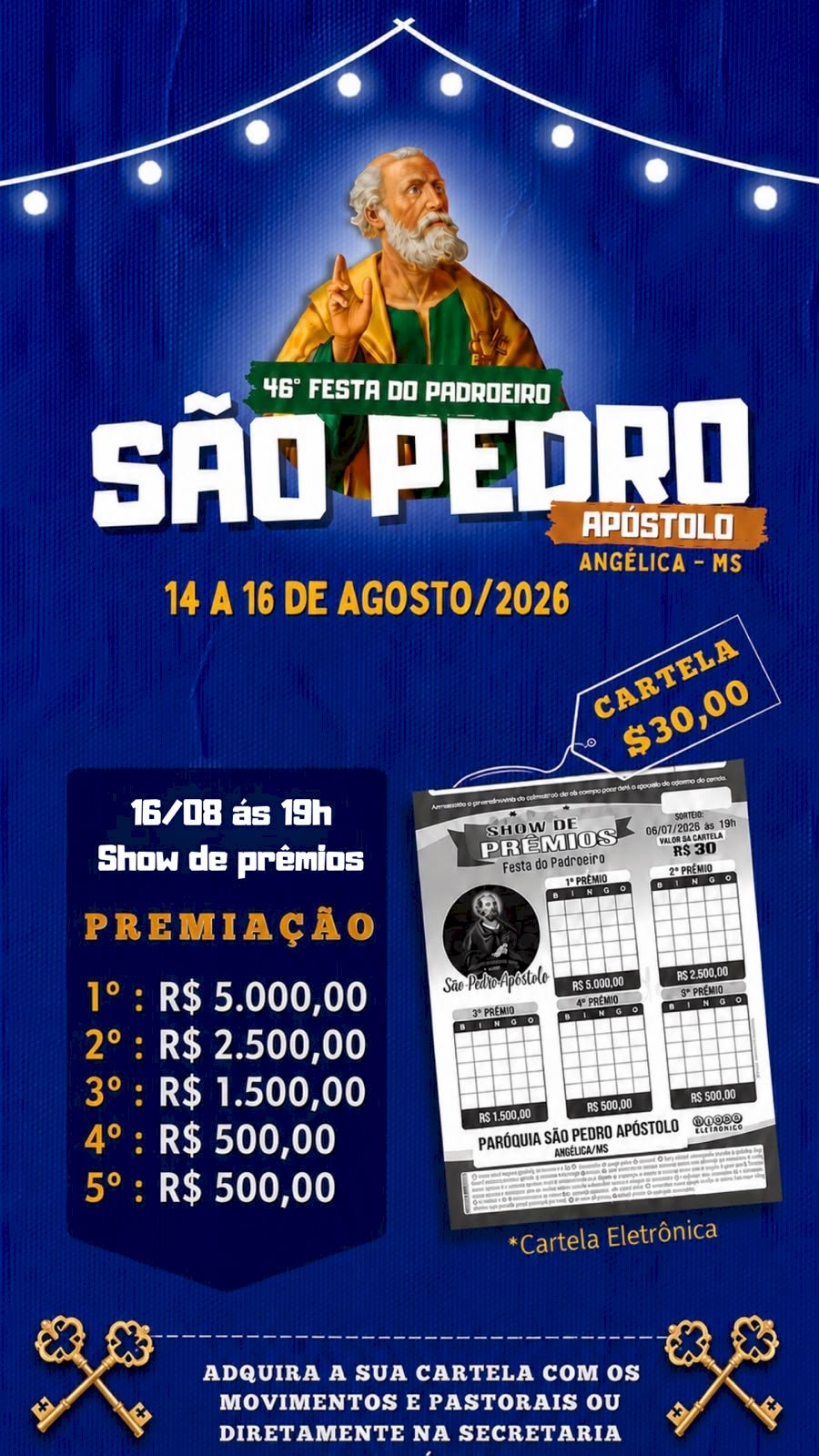 Angélica: 46ª Festa do Padroeiro São Pedro Apóstolo acontece de 14 a 16 de agosto com praça de alimentação e Show de Prêmios
