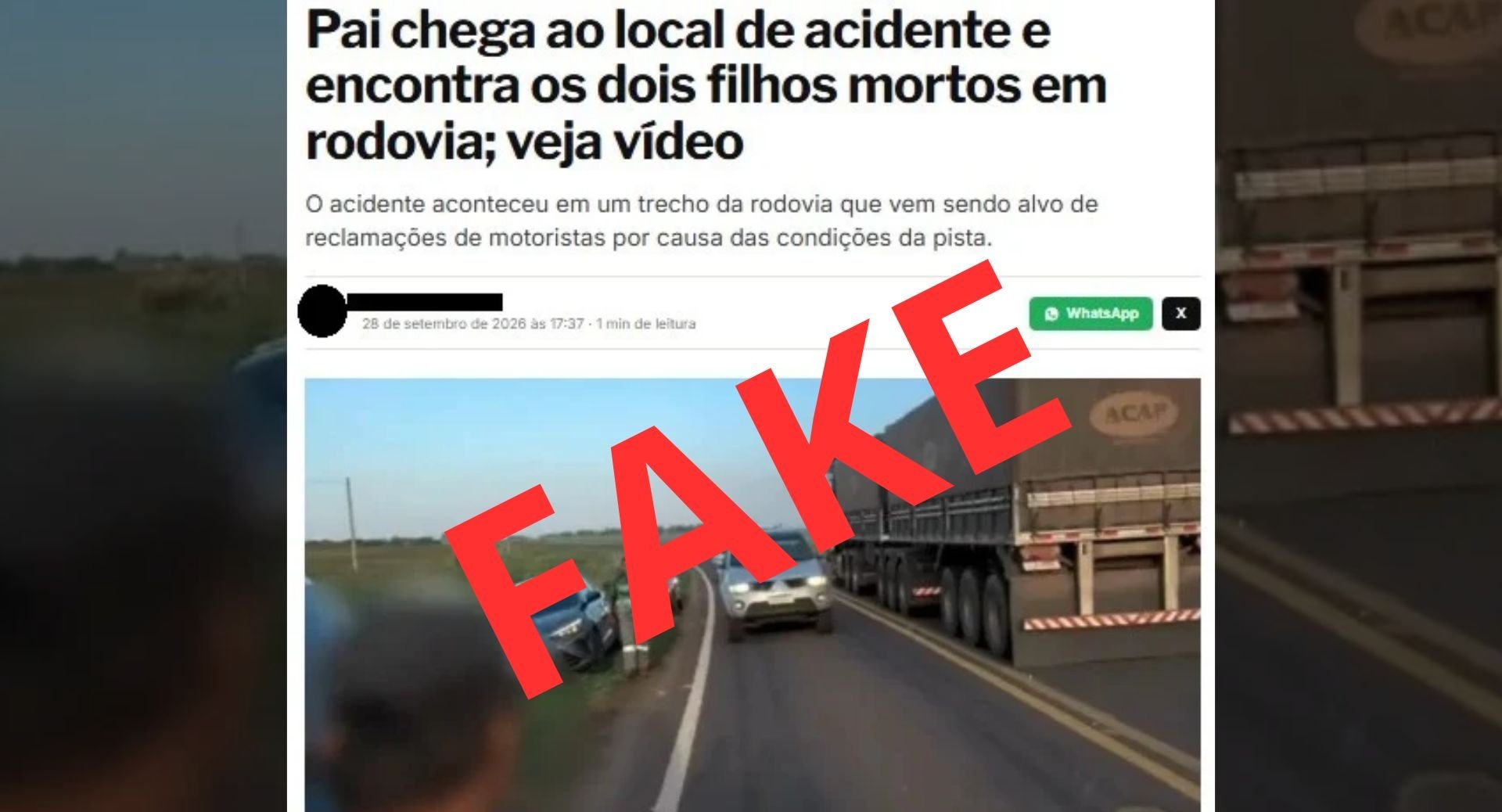 Notícia sobre pai que perdeu os filhos em acidente entre Ivinhema e Nova Andradina é falsa